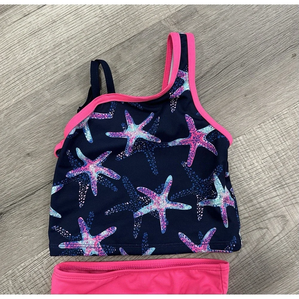 Lands End Girls 3T Starfish Swimsuit W/ Sun Shirt NWOT Pink Blue READ